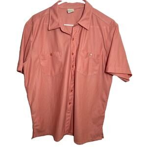 Vintage Haband Button Up Shirt Short Sleeve Chest Pocket Breathable Orange XL